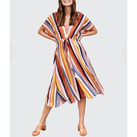 XiRENA Dresses & Skirts - Xirena NWT Aventine Grayson Striped Cotton Silk V-Neck Midi Dress Small NEW $310
